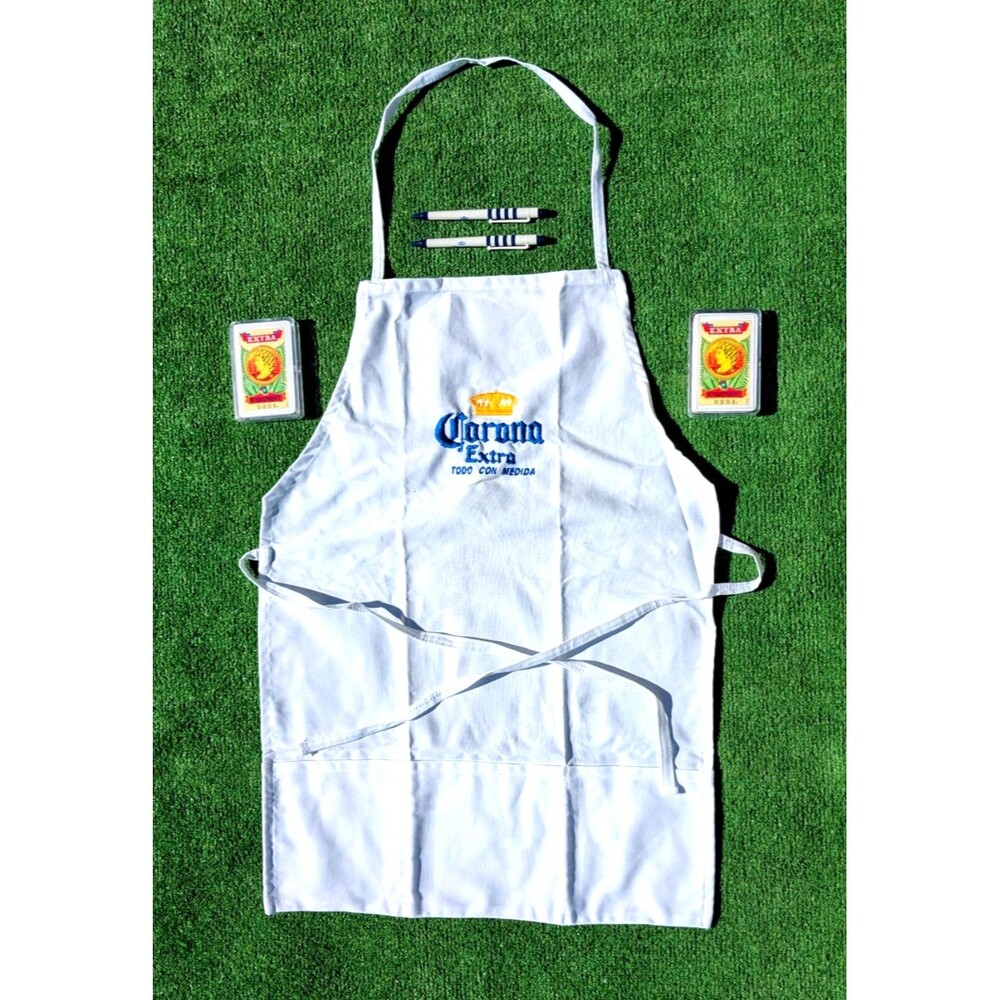Promotional Corona Extra Cerveza White Apron/2 Pens/2 Playing Cards Set Lot New